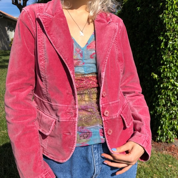 Tommy Hilfiger Jackets & Blazers - Tommy Hilfiger Velvet Hot Pink Blazer 90’s size M